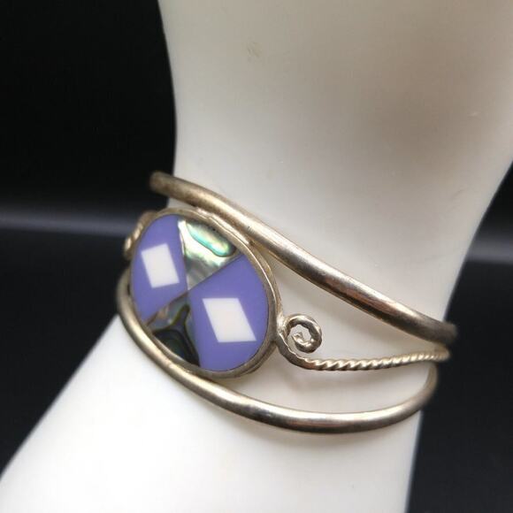 Vintage Abalone Nickle Silver Cuff Small Bracelet, Alpaca Mexico, 4 1/2 Inches - Picture 2 of 7